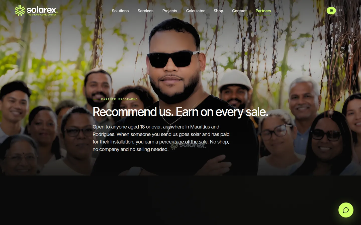 Solarex partner programme page: "Recommend us. Earn on every sale."